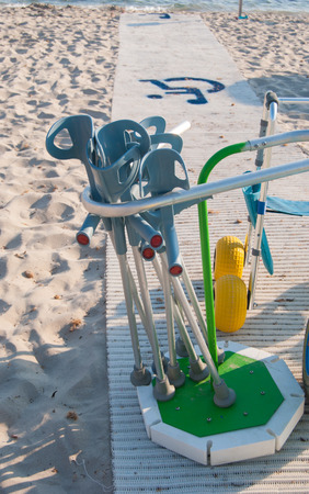 Beach with services for people with reduced mobility in Menorcaの写真素材