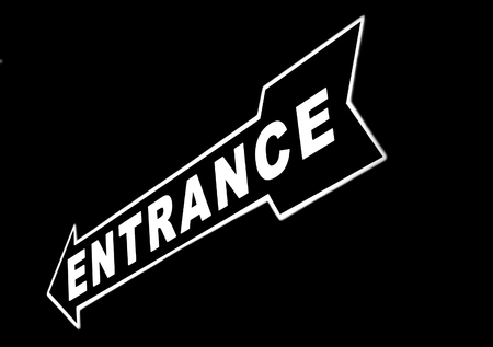 Black and white written of Entrance with arrow outside a restaurantの写真素材