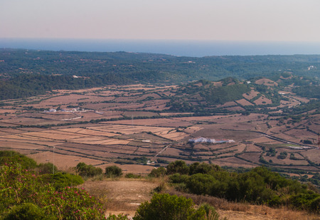 Area of cultivated fields and sea of the Balearic islands in Spainの写真素材