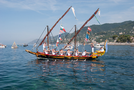 Two pastors on the old U Dragun boat in the patronal feast of Stella marisのeditorial素材