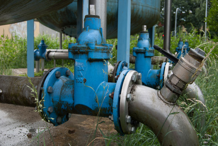 Two big closed faucets of the water supplyの写真素材
