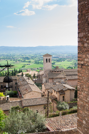 Landscape around Assisi with processed agricultural fieldsの写真素材