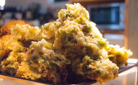Zucchini and mint leaves in batter and friedの写真素材