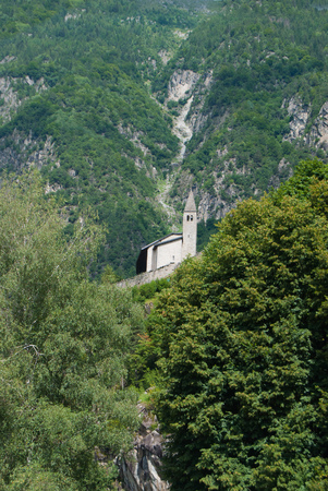 Church on the top of a promontory in the Genoa valley a little area close to Madonna di Campiglioの写真素材