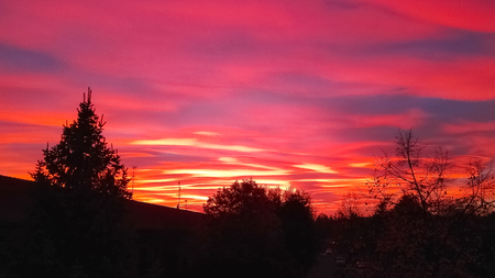 Particular sundown in the winter in the urban area of Milanの写真素材