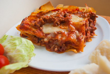 Lasagna with slides of Pasta and bolognese souceの写真素材