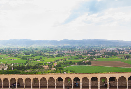 View of enchanting panorama on hills from Saint Francis churchの写真素材