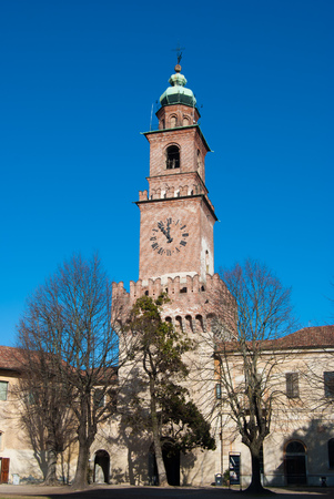Tower with clock of Vigevano the little town in the North of Italyの写真素材