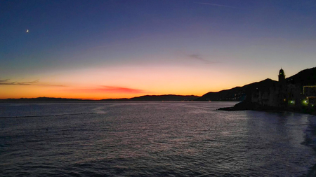 Overview on coastline in the Genoa area seen from the little town of Camogliの写真素材