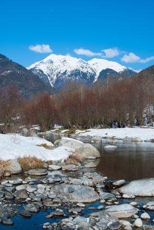 River in the midst of  the Rendena valley in Pinzolo area a little town close to Madonna di Campiglioの写真素材