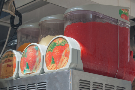 Strawberry lemon and orange of italian granita selling in the streetの写真素材