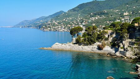 Sequence of promontories and inlets on the sea from Camogli to Genoa area in the north of Italyの写真素材