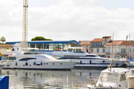 Port area with shipyards and luxury boats in Viareggio in Tuscanyの写真素材