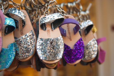 Different colors of glittery shoes symbol of Menorca one of the Spanish islandsのeditorial素材