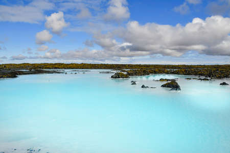 Natural spa hot water pools in the Reykjavik area of the volcanic island of Iceland in Northern Europeの写真素材