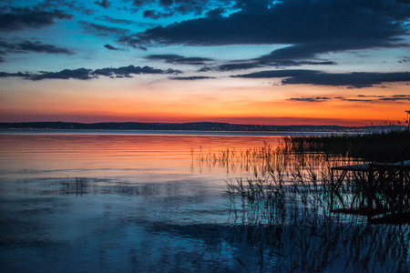 Lake Balaton at sunsetの写真素材