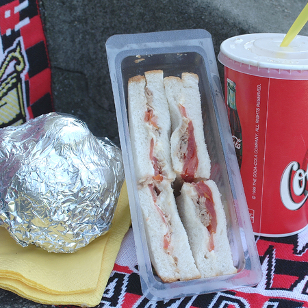 Milan, Italy - May 15, 2002 : sandwich  tuna and tomatoes and cokeのeditorial素材