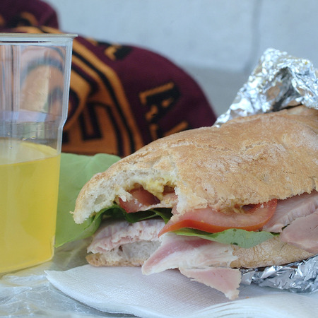 Milan, Italy - May 15, 2002 : Sandwich with ham and tomatoesのeditorial素材