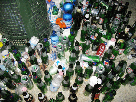 Milan, Italy - July 07, 2010: Empty bottlesのeditorial素材