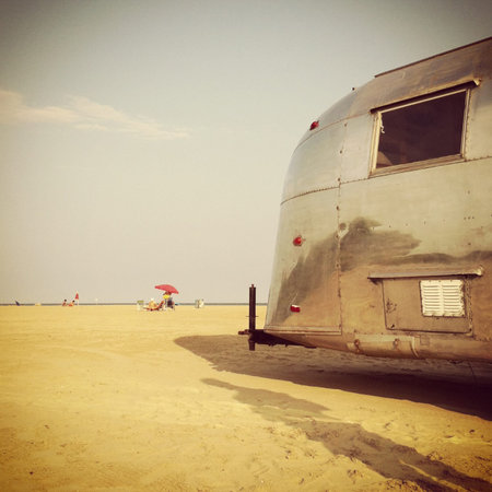 Jesolo, Italy - July 15, 2013 : streamline caravan at the beachのeditorial素材