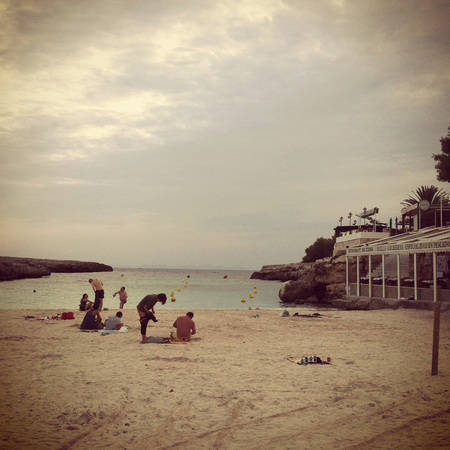 Minorca, Balearic Islands - September 09, 2013 - Tourists at Cala Blancaのeditorial素材