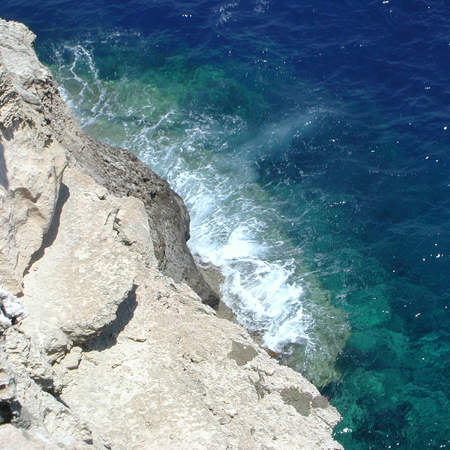 Lampedusa, Italy - September 24, 2002: View of the sea from a cliff in lampedusaのeditorial素材