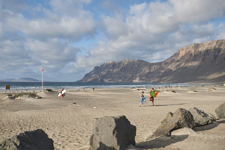 Famara, Lanzarote, Canary islands, spain - August 26, 2015 : View of Famara beachのeditorial素材