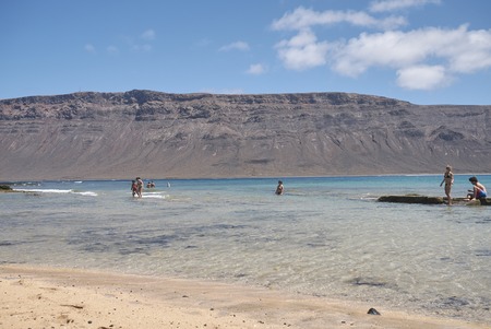 Lanzarote, Spain - August 26, 2015 : "Playa del salado" beach in La Graciosa islandのeditorial素材