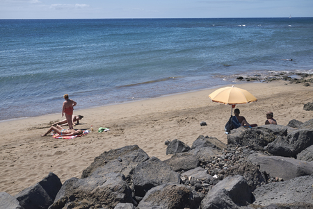 Lanzarote, Spain - August 23, 2015 : View of Los Pocillos beach, Lanzaroteのeditorial素材