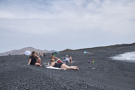 Lanzarote, Spain - August 21, 2015 : View of Montana Bermeja beach, Lanzaroteのeditorial素材