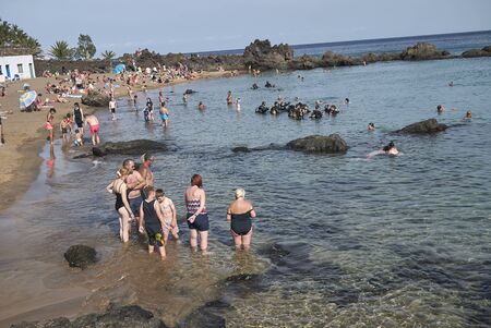 Lanzarote, Spain - August 21, 2015 : Tourists in Puerto Caleroのeditorial素材