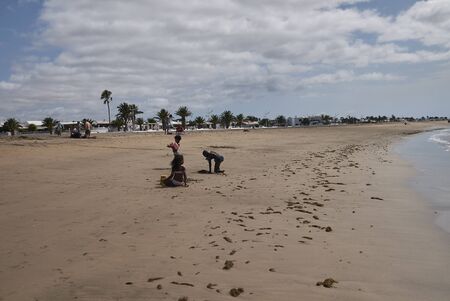 Lanzarote, Spain - August 20, 2015 : Tourists in Playa de Matagordaのeditorial素材