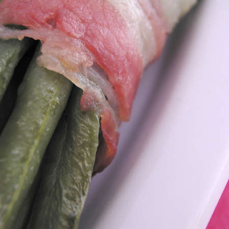 French beans and baconの写真素材