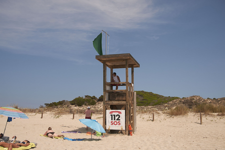 Minorca, Balearic Islands, Spain - September 04, 2013 : Life guard in Son Bou, Minorcaのeditorial素材