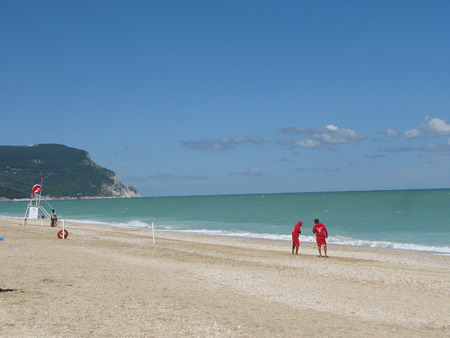 Numana, Italy - August 31, 2010 : Life guards in Numana beachのeditorial素材