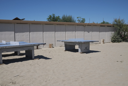Milano Marittima, Italy - July 16, 2017 : Table tennis tablesのeditorial素材