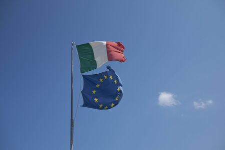 Milano Marittima, Italy - July 24, 2017: Italian and european flagの写真素材