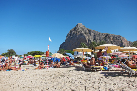 San Vito Lo Capo, Sicily - August 27, 2011: Tourists at San Vito Lo Capoのeditorial素材