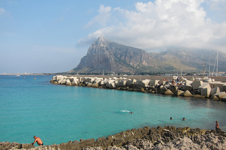 San Vito Lo Capo, Italy - August 27, 2011: View of San Vito Lo Capo gulfのeditorial素材