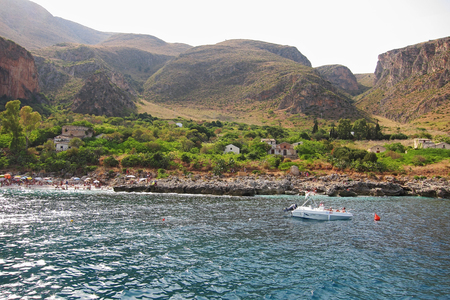 San Vito Lo Capo, Italy - September 01 2011: View of the coastline of 'Riserva dello Zingaro' from the boatのeditorial素材
