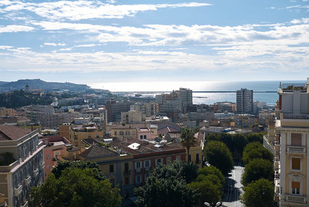Cagliari, Italy - November 11, 2017 : View of cagliari from 'Bastione San Remy'の写真素材