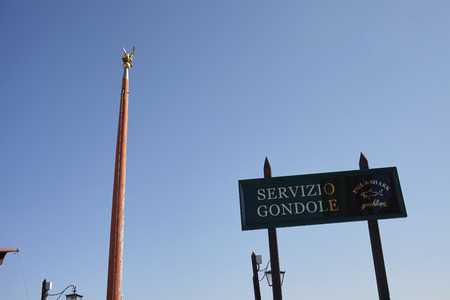 Venezia, Italy - September 08, 2015 : Gondola boat service sign in PIazza San Marcoのeditorial素材