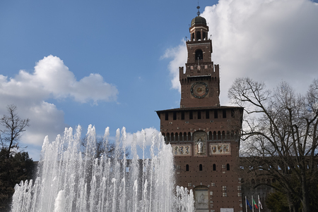 Milan, Italy - February 09, 2017 : 'Fontana di Piazza Castello'のeditorial素材