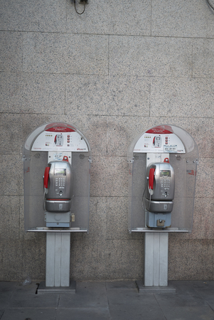 Milan, Italy - April 17, 2018: Public telephoneのeditorial素材