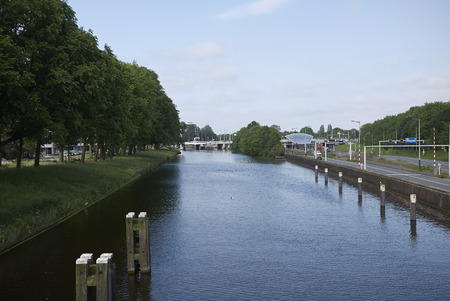 Amsterdam, Netherlands - May 16, 2018: View of Buiksloterkanaalのeditorial素材
