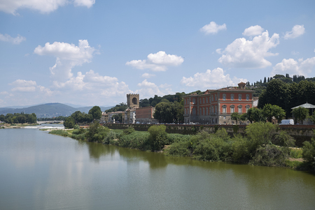 Firenze, Italy - June 21, 2018 : View of Terzo Giardino from Ponte Delle Grazie (Grazie bridge)のeditorial素材