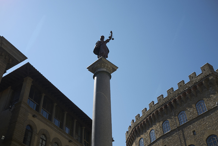 Firenze, Italy - June 21, 2018 : View of The Column of Justice in Santa Trinita square (Piazza Santa Trinita)のeditorial素材