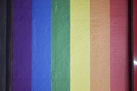 Milan, Italy - July 11, 2018 : Rainbow flag wallpaper at Porta venezia underground stationのeditorial素材