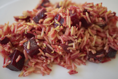 Basmati rice with beetroots and lemon zestの写真素材
