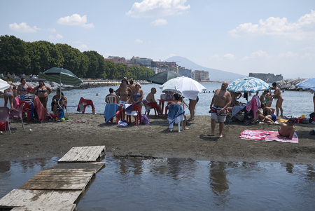 Naples, Italy - July 25, 2018 : View of Mergellina beachのeditorial素材